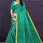 Maharani Pestal Gadhwal Cotton Saree with Peacock Green Color and Luxurious Design