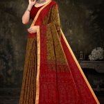 Millionaire Gadhwal cotton saree in mehndi green and red with gorgeous design