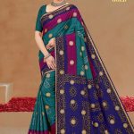 ITALIAN GOLD Cotton Saree in Dull Blue, Magenta, and Ivory Green with Stylish Design.