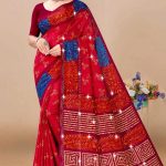 Jay Shree Ram Siroski saree in red and blue with intricate charming design