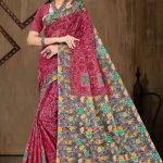 Balucha Cotton BP Cotton Saree in Light Maroon & Grey with Rose Flower Design