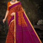 Millionaire Gadhwal cotton saree in orange and purple with gorgeous design