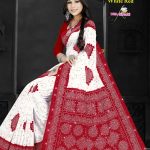 Model Draping Devi Durga White Red Cotton Saree