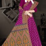 Full View of Bachans Kala Cotton Saree in Purple and Dull Coffee