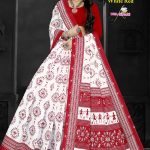 Devi Durga White Red Cotton Saree with Swarovski Accents