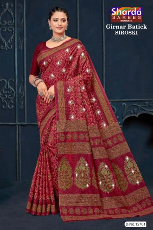 Girnar Batick Siroski Cotton Saree Close-Up of Accent Design