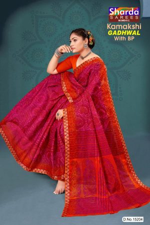 Kamakshi Gadhwal Cotton Saree with Pink and Orange Color and Fabulous Design