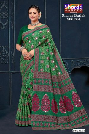 Girnar Batick Siroski Cotton Saree Draped Elegantly