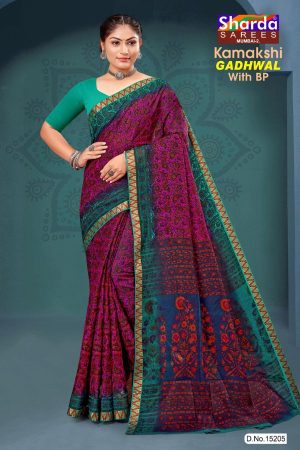 Kamakshi Gadhwal Cotton Saree with Purple and Peacock Green Color and Fabulous Design