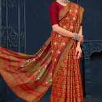 Girnar Batick Siroski Cotton Saree with Orange and Red Color