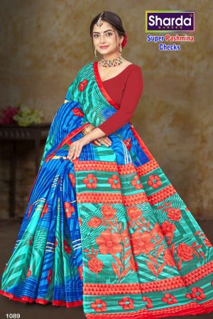 Full View of Super Pashmina Checks Cotton Saree in Bright Colors