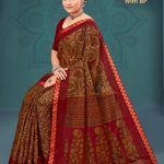 Kamakshi Gadhwal Cotton Saree with Mehndi and Red Color and Fabulous Design