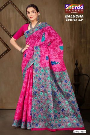 Charming Pink and Grey Balucha Cotton Saree