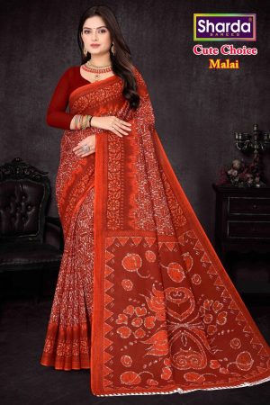 Model Draping Cute Choice Orange, Red, White Cotton Saree