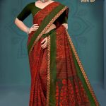 Kamakshi Gadhwal Cotton Saree with Dark Red and Dark Green Color and Fabulous Design