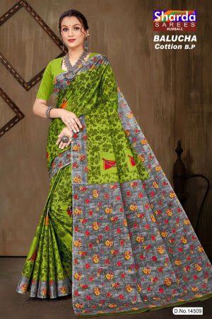 Elegant Balucha Cotton Saree with Pink and Grey Color Combination