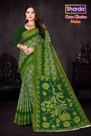 Cute Choice Malai Green Designer Cotton Saree