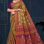 Girnar Batick Siroski Cotton Saree Close-Up of Elegance Design