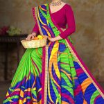 Super Pashmina Checks Cotton Saree with Bright Green and Multi-Color