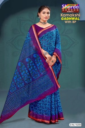 Kamakshi Gadhwal Cotton Saree with Blue and Purple Color and Fabulous Design