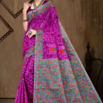 Balucha Cotton BP Cotton Saree in Purple & Grey with Rose Flower Design