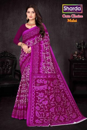 Cute Choice Malai Purple Designer Cotton Saree