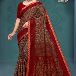 Kamakshi Gadhwal Cotton Saree with Mehndi and Dark Red Color and Fabulous Design