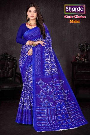 Model Draping Cute Choice Blue Cotton Saree