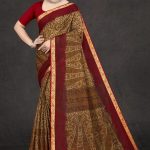 Aashiq Gadhwal Cotton Saree in Mehndi and Maroon with Fashionable Design