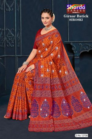 Girnar Batick Siroski Cotton Saree Draped Elegantly