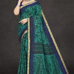 Aashiq Gadhwal Cotton Saree in Peacock Green and Navy Blue with Fashionable Design