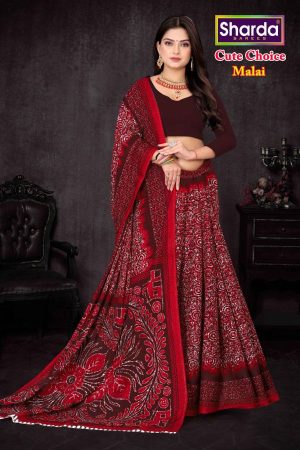 Cute Choice Malai Hot Red Designer Cotton Saree