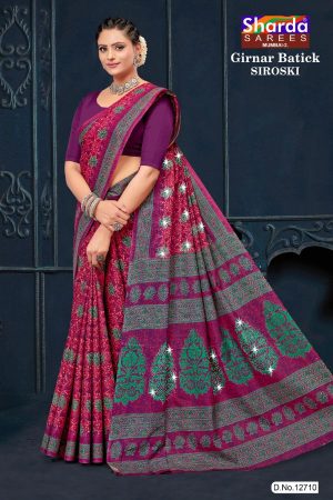 Girnar Batick Siroski Cotton Saree Close-Up of Elegance Design