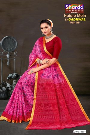 Hajaro Mein Ek Gadhwal Cotton Saree with Pink Flower Design