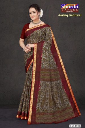 Aashiq Gadhwal Cotton Saree in Grey and Maroon with Fashionable Design