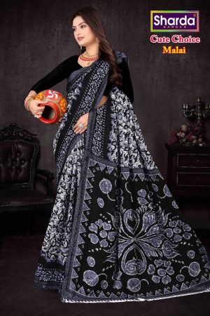 Cute Choice Malai Black Designer Cotton Saree