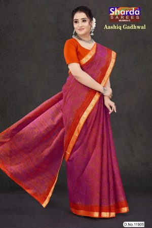 Aashiq Gadhwal Cotton Saree in Pink and Red with Fashionable Design