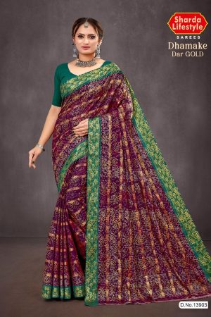 Dhamake Dar Gold Cotton Saree Draped Elegantly