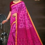 Gadhwal Pink Cotton Saree with Flower Design