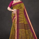 Aashiq Gadhwal Cotton Saree in Mehndi and Dark Pink with Fashionable Design