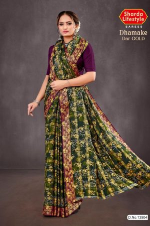 Dhamake Dar Gold Cotton Saree Draped Elegantly