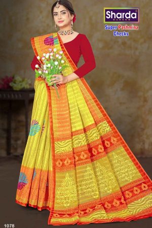 Full View of Super Pashmina Checks Cotton Saree with Rich Look