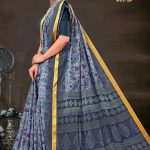 Model Wearing Gadhwal Grey Flower Design Saree