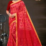 Model Wearing Gadhwal Red Flower Design Saree