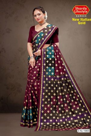 New Italian Gold Cotton Saree with Luxurious Design