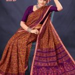 Gadhwal Meenakari Cotton Saree in Dull Orange and Purple Floral Design