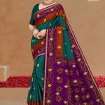 ITALIAN GOLD Cotton Saree in Purple, Orange, and Ivory Green with Stylish Design