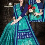 Mazedaar Siroski Cotton Saree with Blue Leaf Pattern