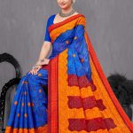 Jay Jawan Jay Kishan Cotton Saree in Blue, Maroon, and Orange with Ultra-Modern Design