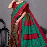 Jay Jawan Jay Kishan Cotton Saree in Peacock Green, Brown, and Dark Red with Ultra-Modern Design